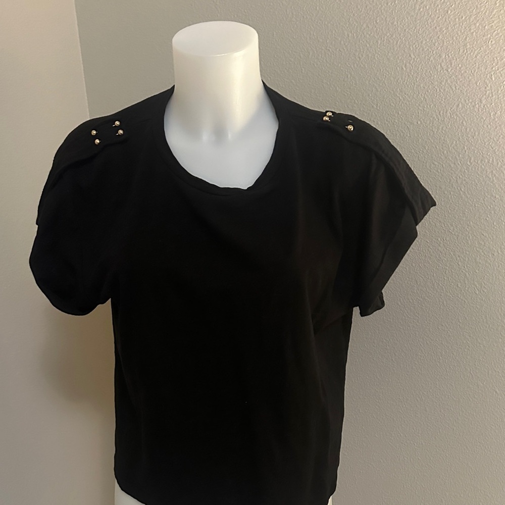 LNA Black Tee with Gold Button Details
